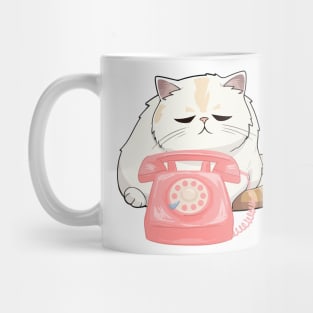 Sad Cat and Retro Rotary Dial Phone Mug